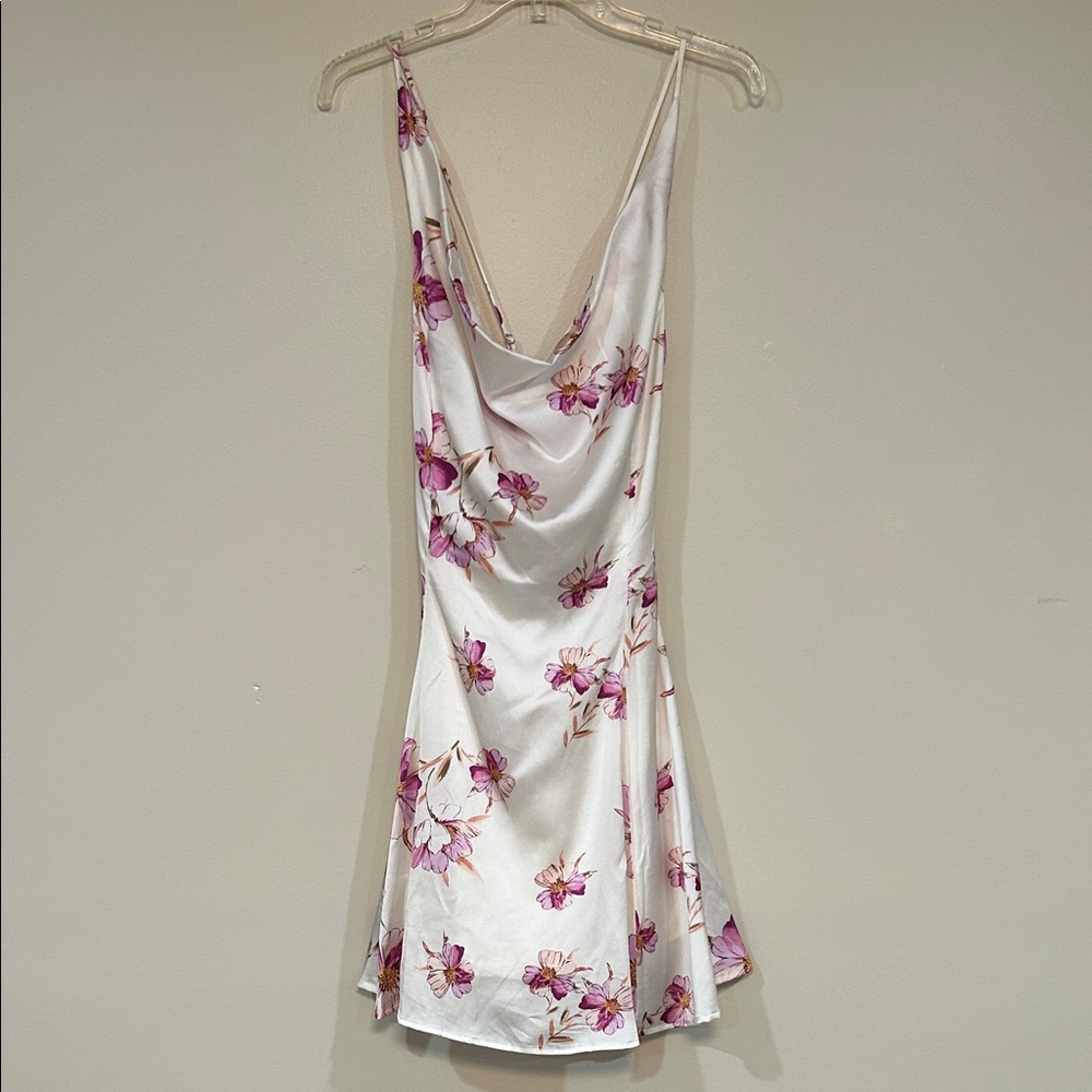 AAKAA • Cream and Pink Floral Satin Slip Dress NWT size M